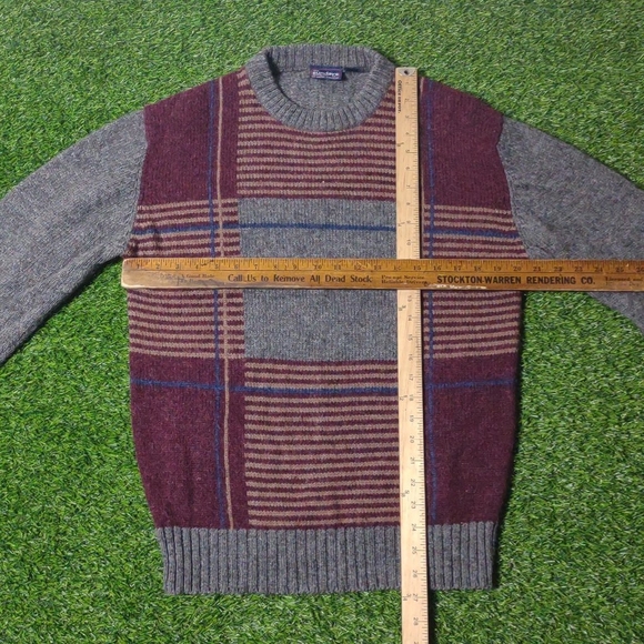 VINTAGE CREWNECK SWEATER WOOL BLEND KNIT PATTERN PLAID MULTICOLOR 80s 90s - Picture 6 of 7